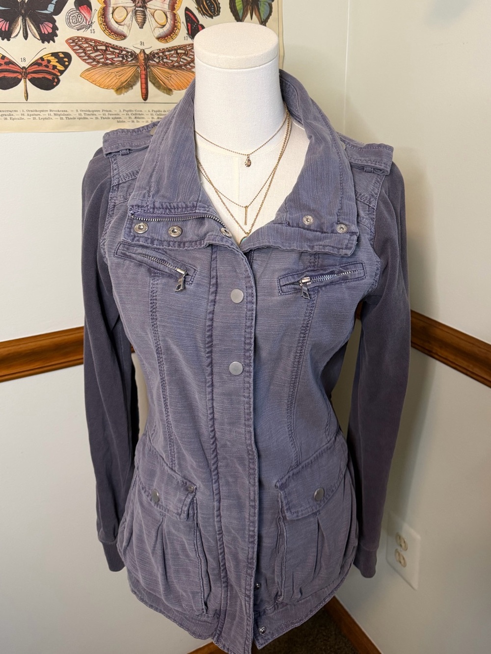 Washed Gray Utility Jacket 100% Cotton Size Medium